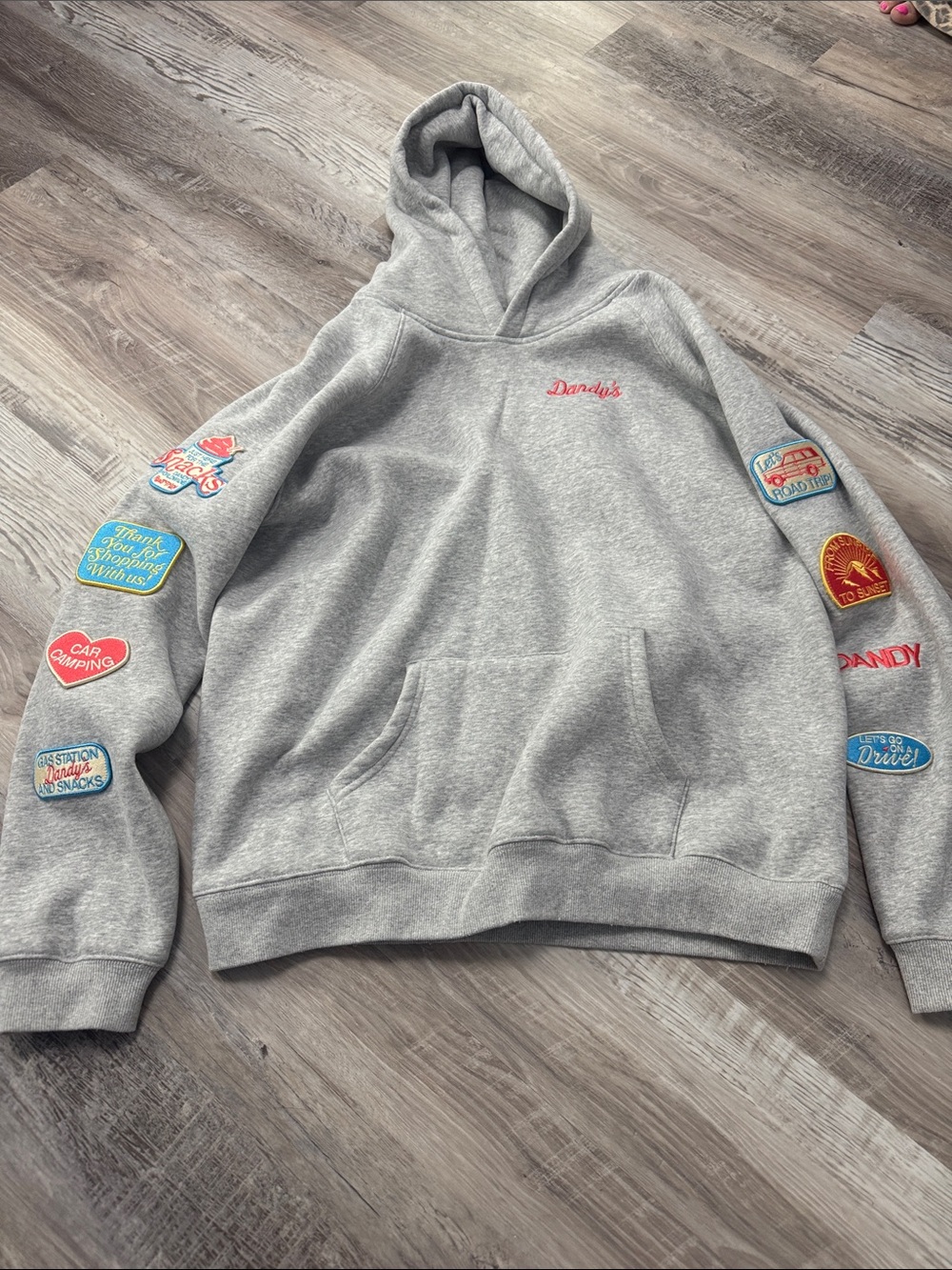 Dandy Gray Hooded Sweatshirt with Embroidered Sleeve Patches